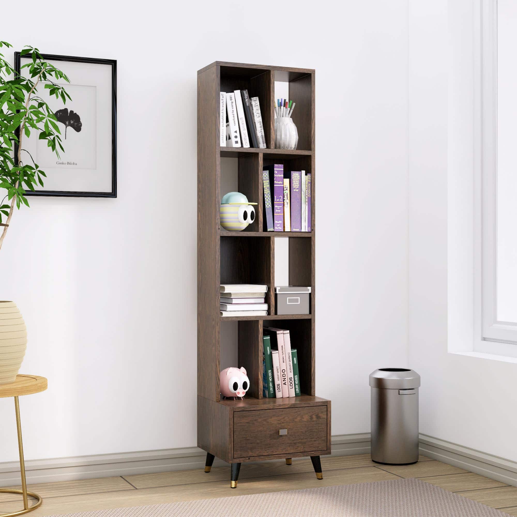 Hexa Engineered Wood Bookshelf Multipurpose Storage Rack in Flower Wenge Colour - HexaRed