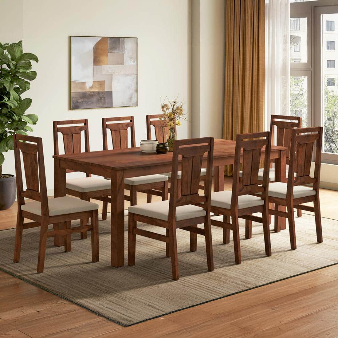 Arlo Teak Wood 8 Seater Size Dining Table Finish - Teak with Tessa Dining Chairs Set