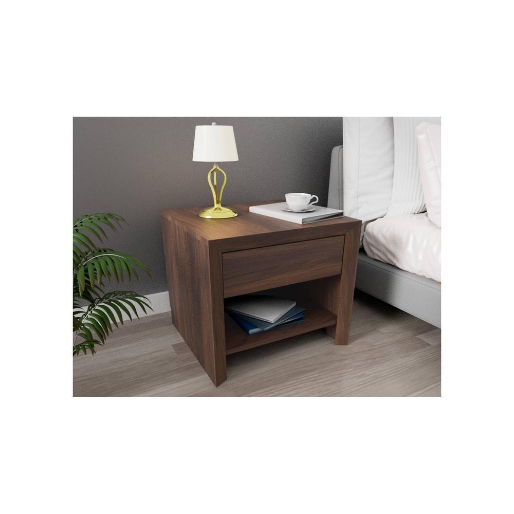 Yuko Engineered Wood Bedside Table with One Drawer in Columbia Walnut Finish
