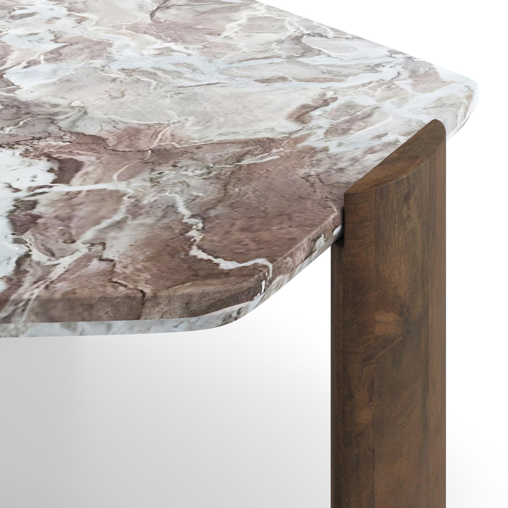 Kanso Hexagon Toronto Marble And Solid Wood Coffee Table In Danish Walnut Finish