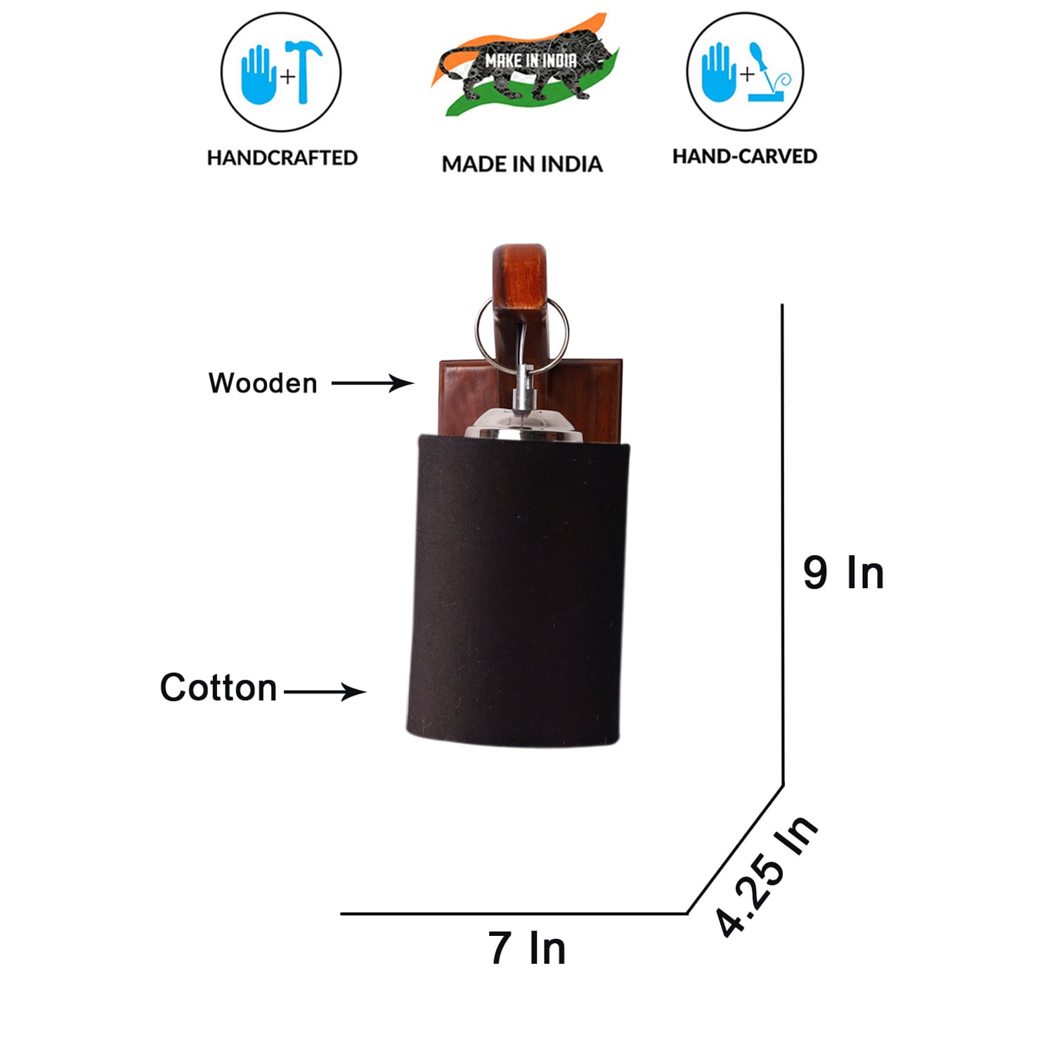 Devansh Solid Wood Electric Wall Light in Brown Colour with Black Shade Count of 1 Light-image-40