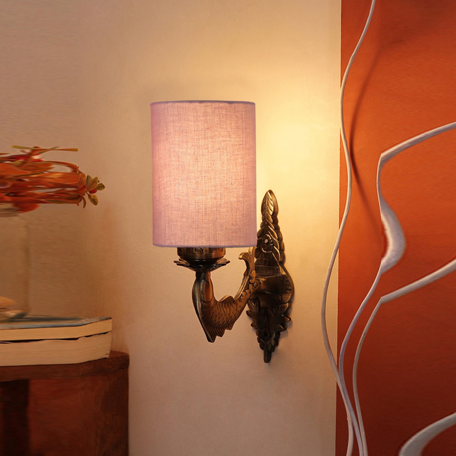 Devansh Metal Electric Wall Light in Antique Gold Colour with Grey Shade Count of 1 Light - Devansh