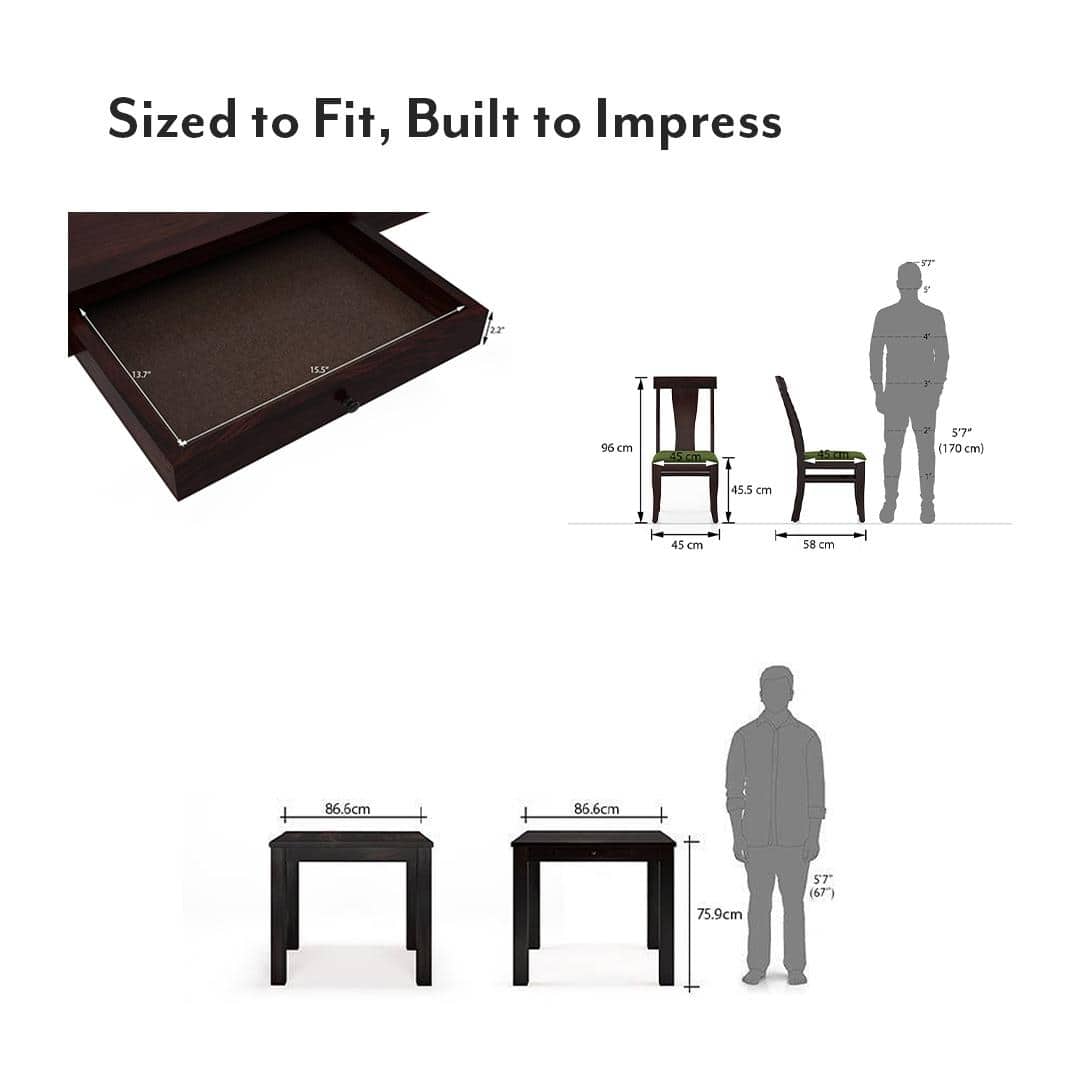 Arabia-Fabio 4 Seater Dining Table With Set Of 4 Chairs Colour-Matty Olive Finish-Mahogany