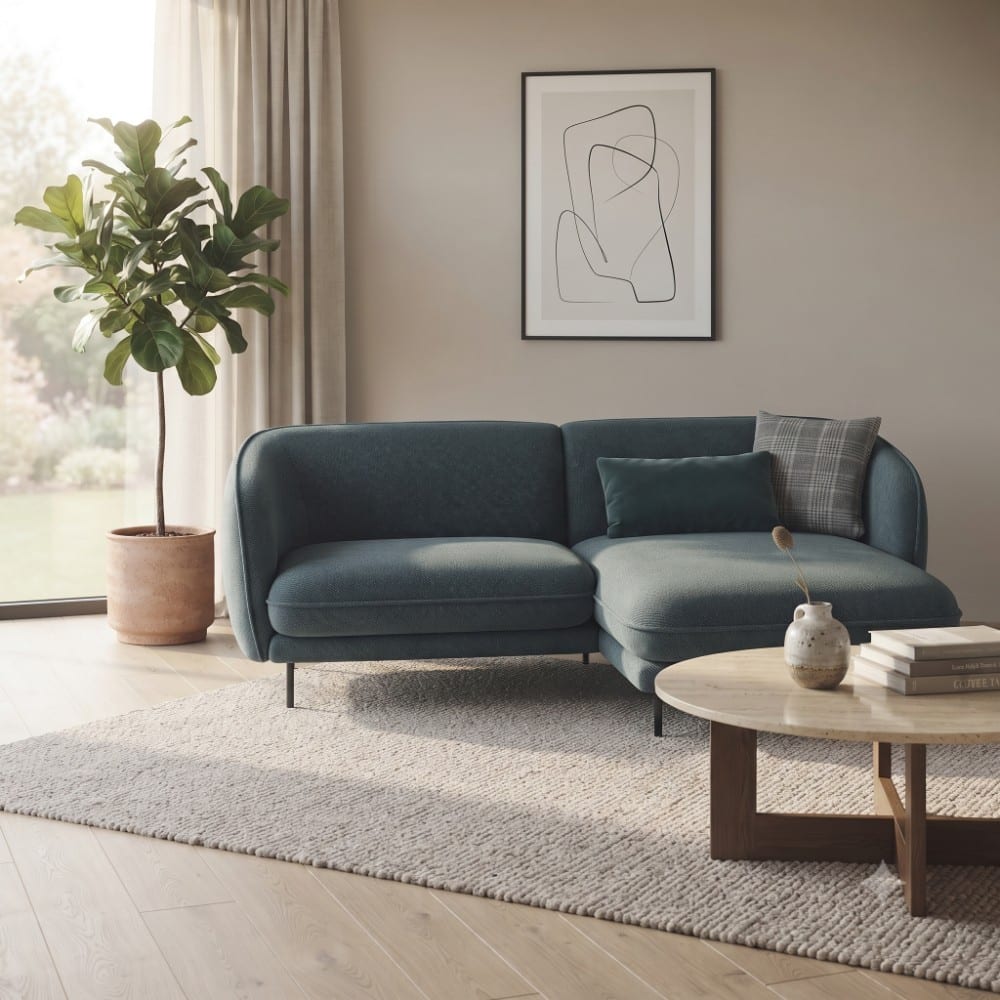 Verona 3 Seater L Shape Sofa Right Chaise with Accent Pillows Celadon Green