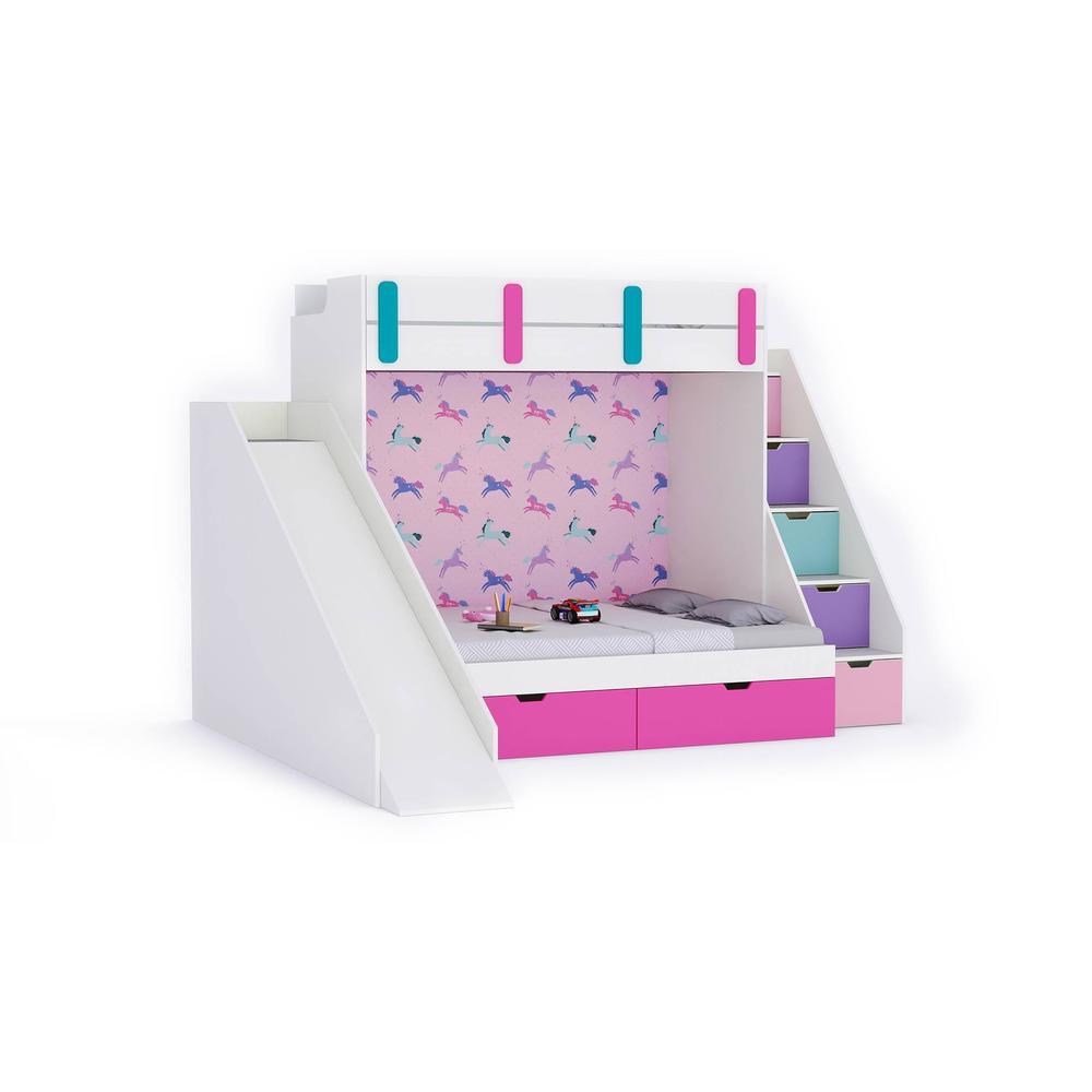 Sleep Nâ€™ Slide Bunk Bed with Slide and Storage in White Colour BKBB029
