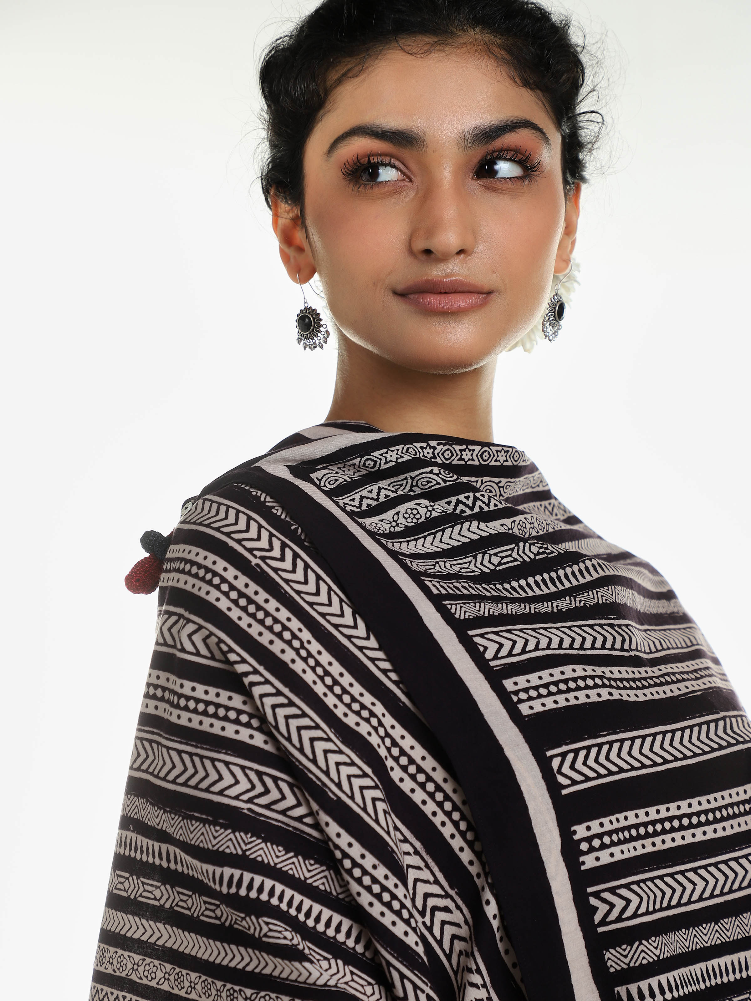 Black Cotton Bagru Block Printed Stole