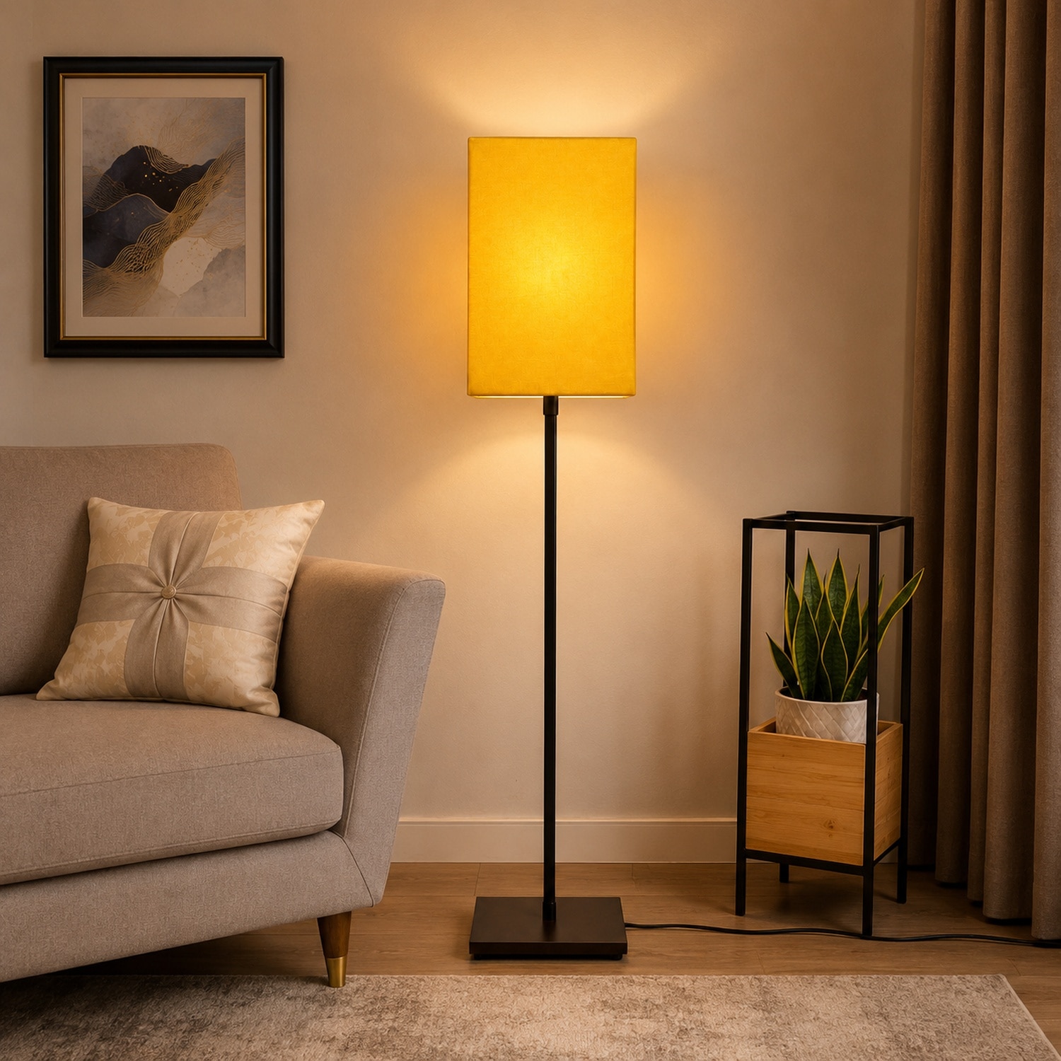 Square 27 Inch Club Floor Lamp with Yellow Shade-image-29