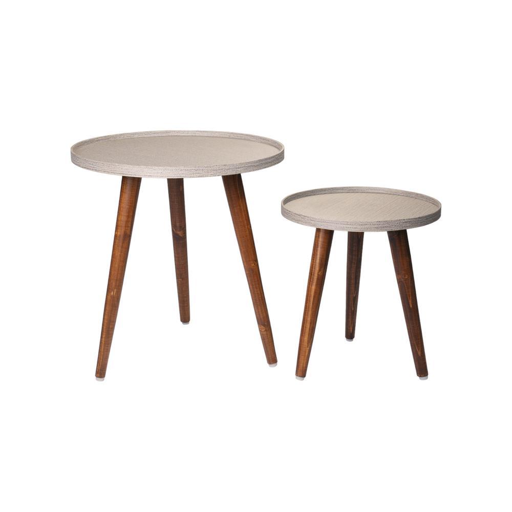 Weave Round Nesting Tables with Wooden Legs, Side Tables, Wooden Tables, Living Room Decor by A Tiny Mistake