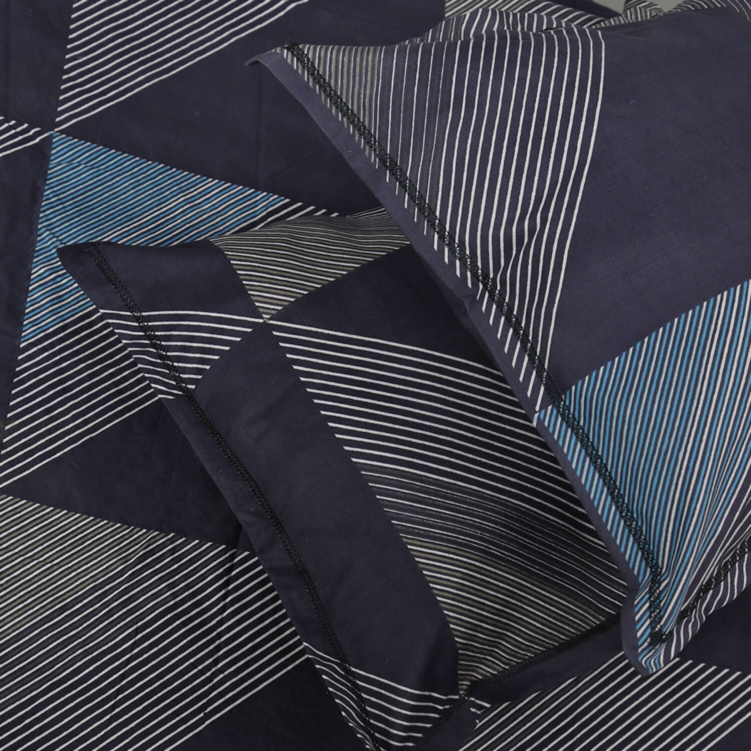 Navy Blue Abstract 180 TC Fitted 1 King  Bedsheet with 2 Pillow Covers