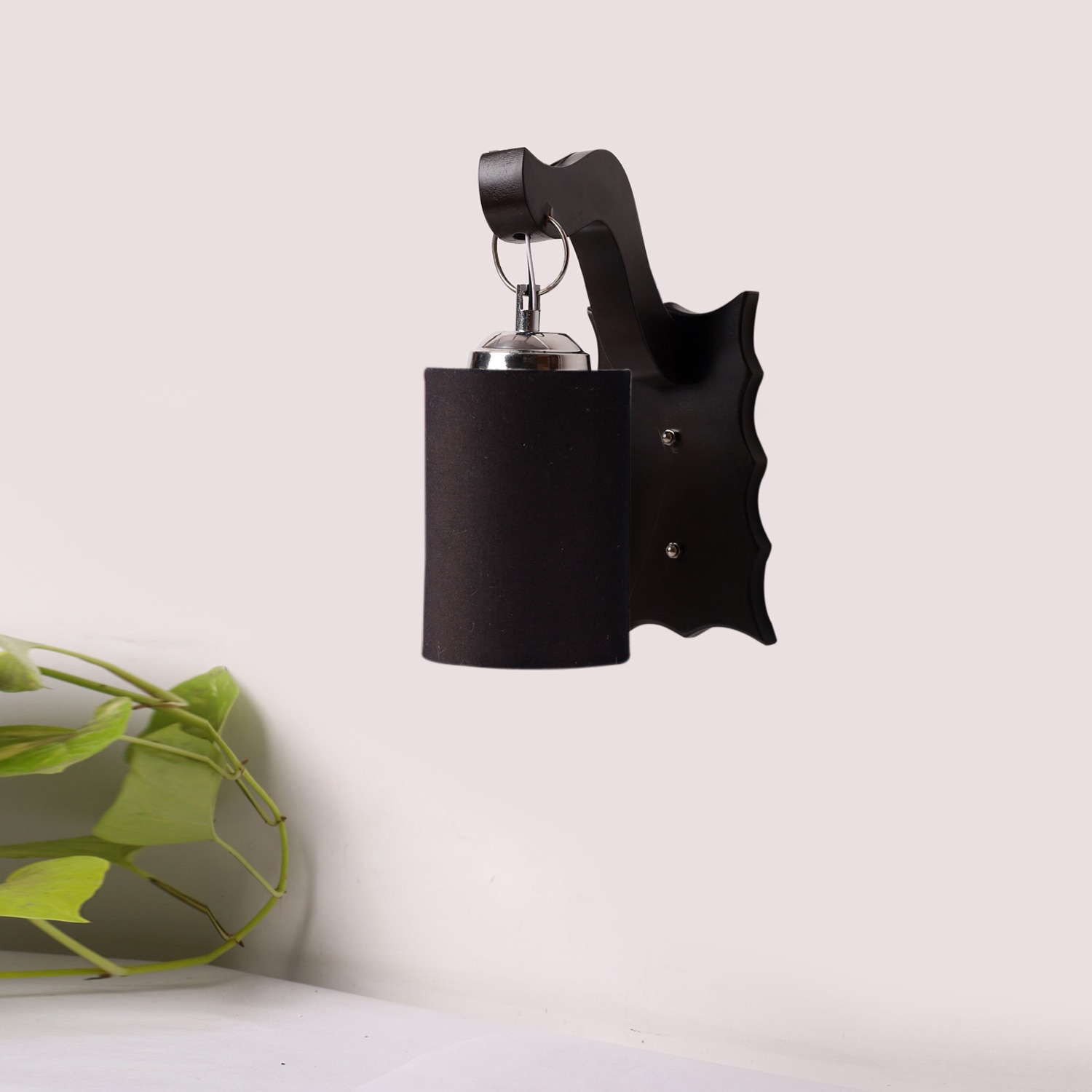 Devansh Solid Wood Electric Wall Light in Brown Colour with Black Shade Count of 1 Light - Devansh