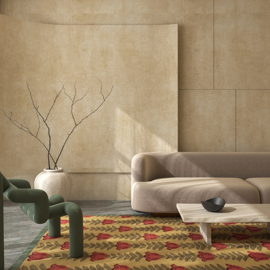 Jaipur Rugs Soft Ethnic Floral Wool 5x8 Feet Nugget Gold And Walnut Dhurrie Carpet