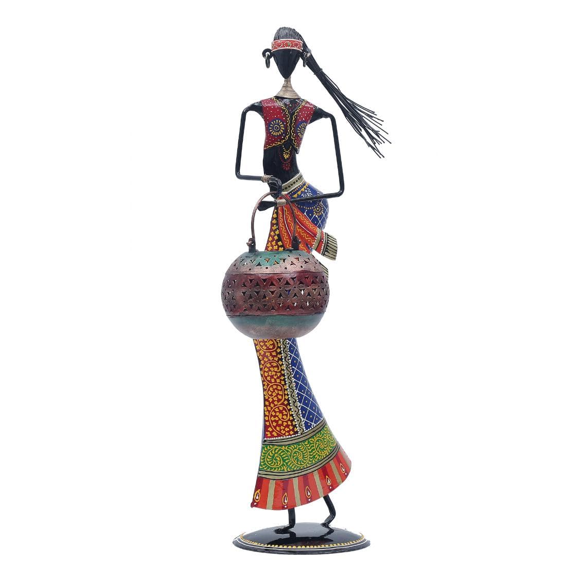 Desert Art Metal Handpainted Lady Figurine with Tealight Holder - Desert Art