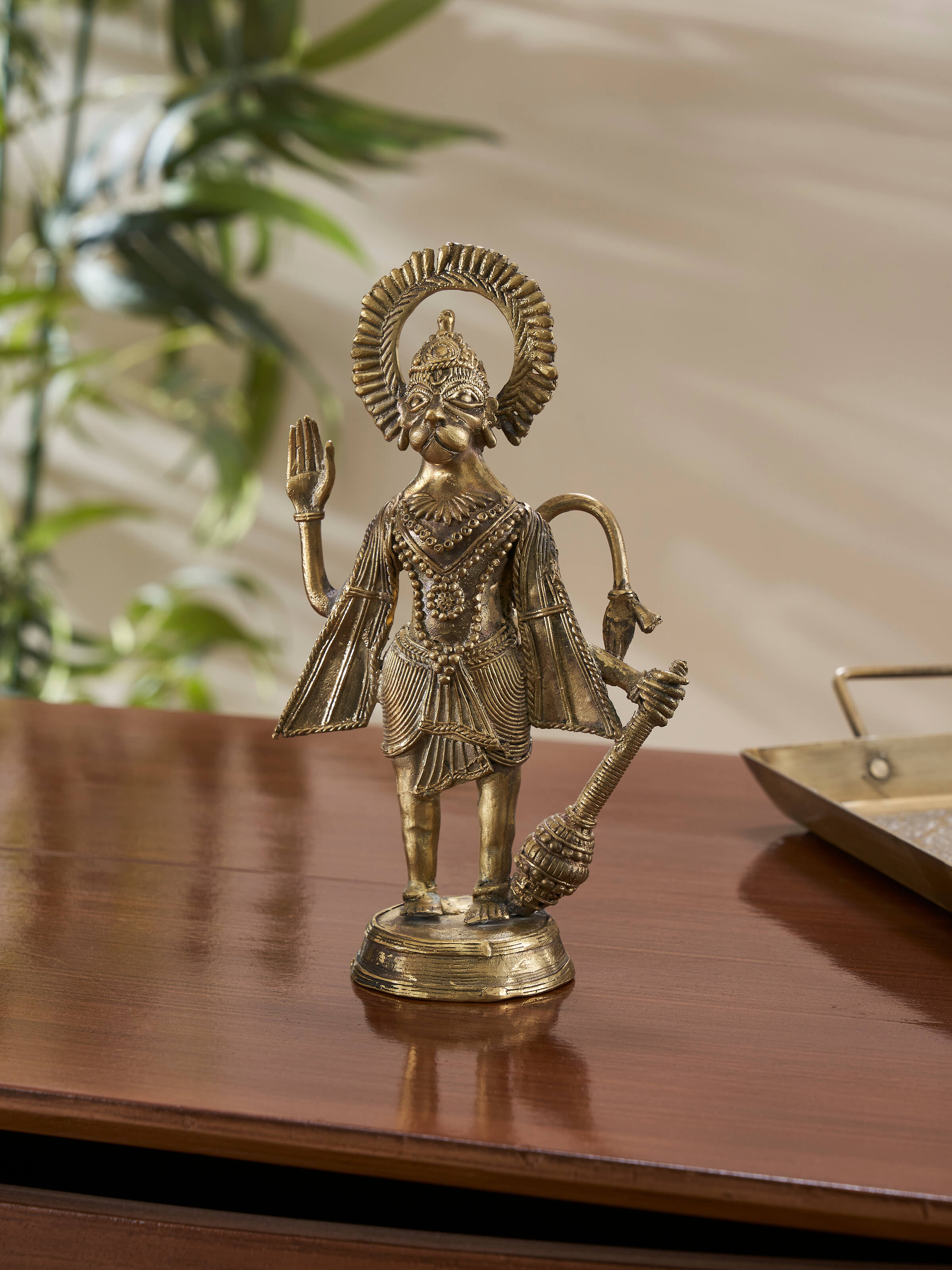 Handcrafted Dokra brass Hanuman Ji idol – side view