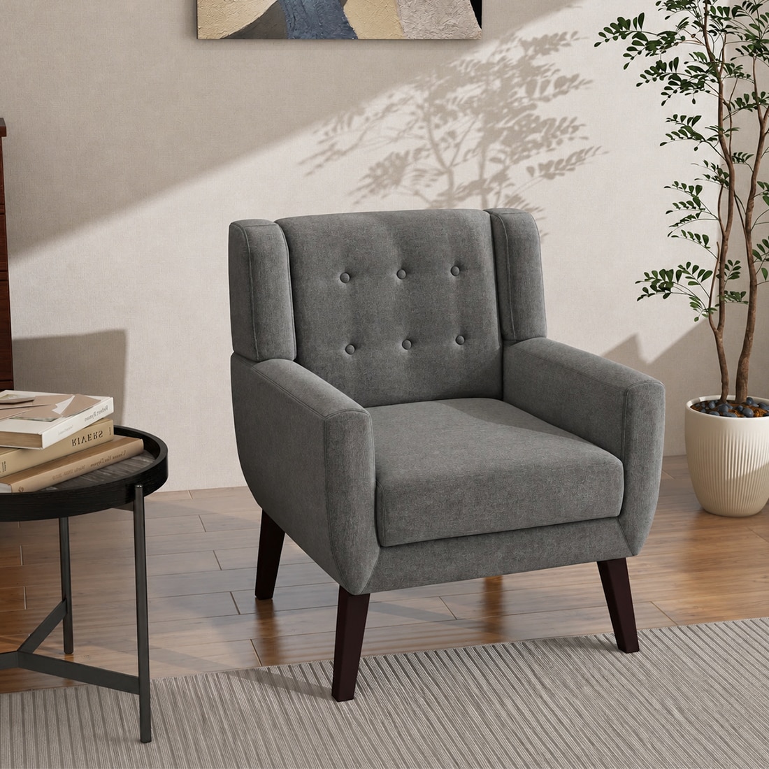 Azriah Boucle Fabric Accent Chair in Grey - KURSIWALLAH