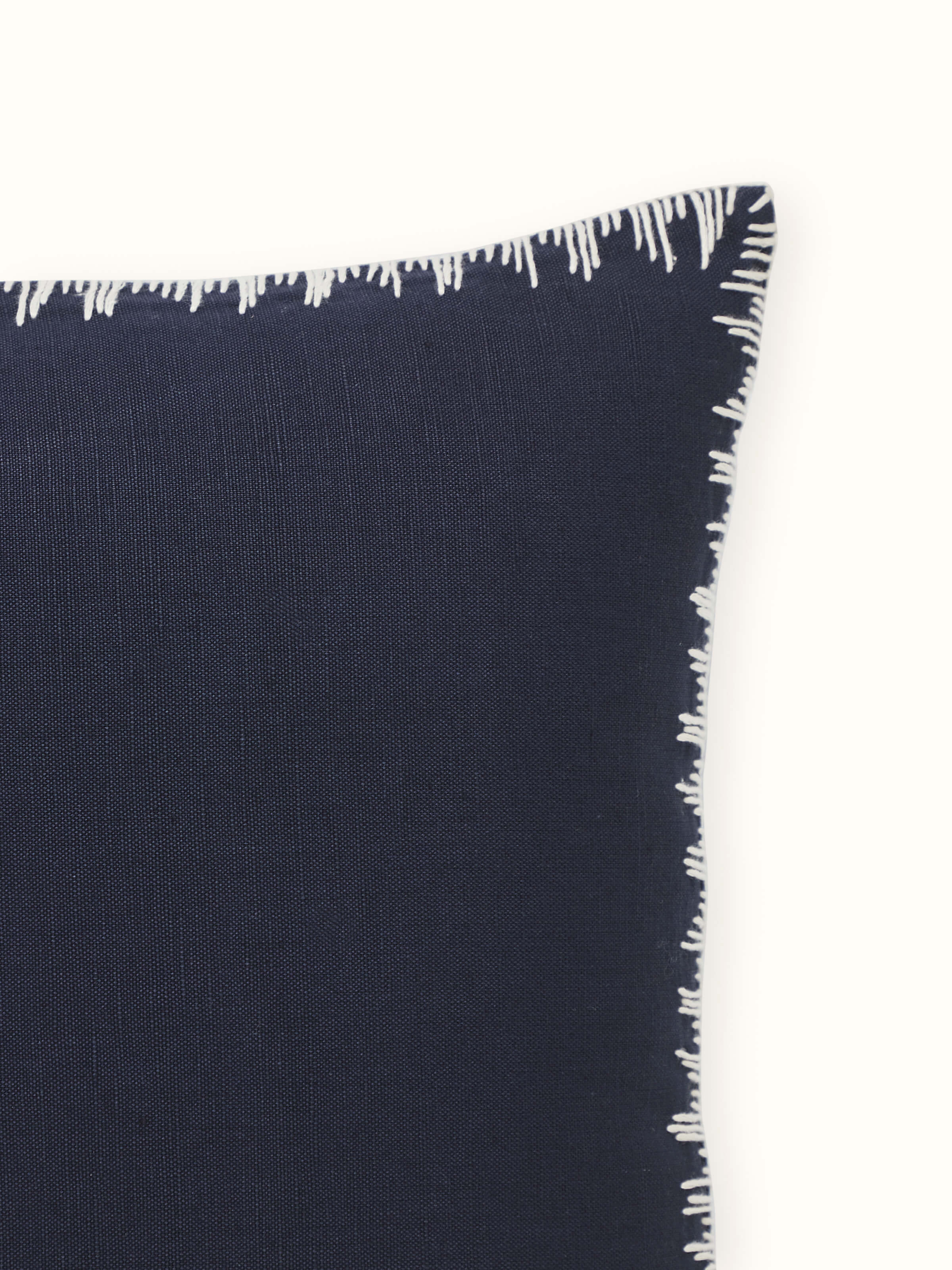 Parvat Indigo Edge Stitch Linen Cotton Hand Embroidered Cushion Cover