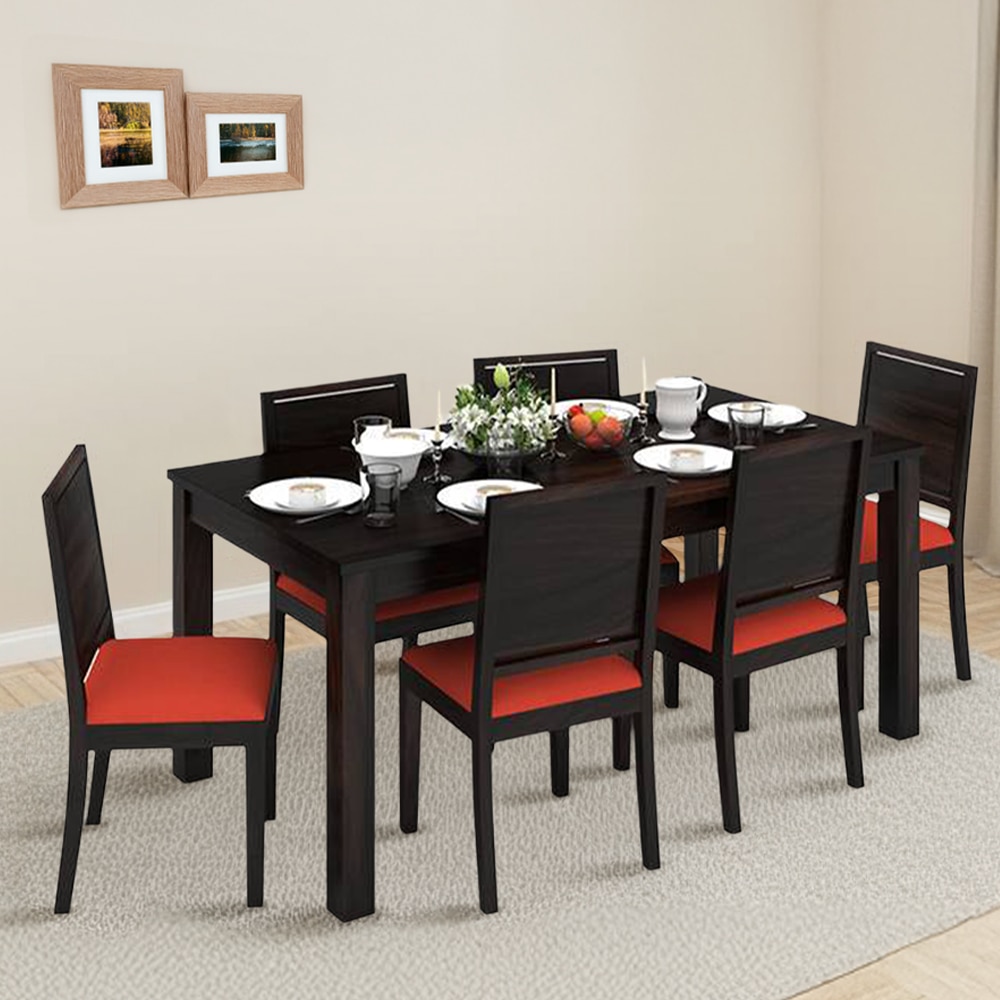 Arabia Xl Storage- Oribi 6 Seater Dining Table Set (Colour- Burnt Orange , Finish- Mahogany)
