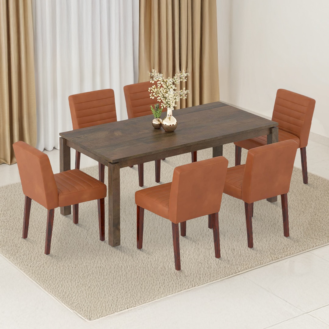 Atlas Solid Wood 6 Seater Dining Table Ludo Upholstered Dining Chair