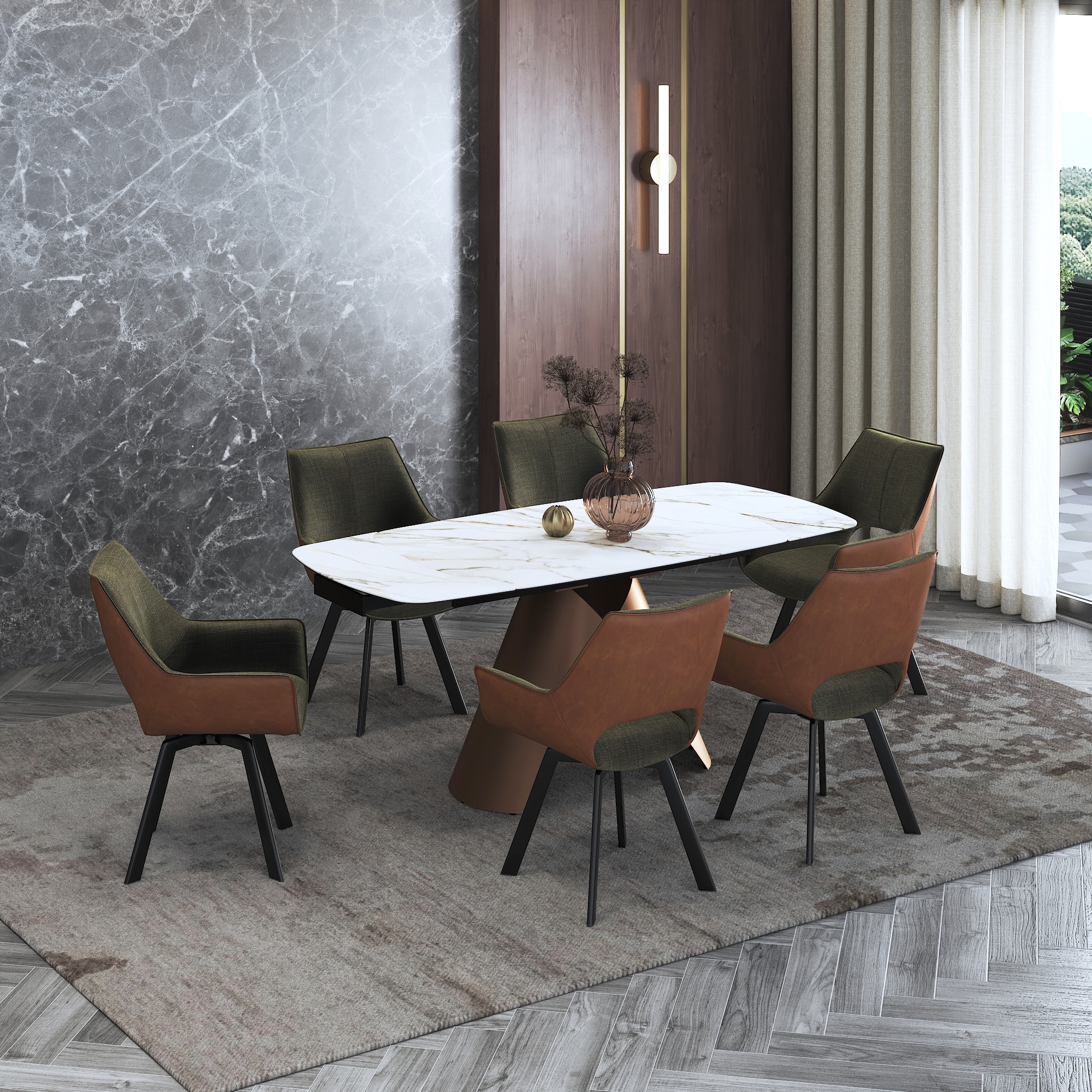 Aeris Ceramic 4 To 6 Seater Extendable Dining Table With Set of 2 Casey Dining Chair