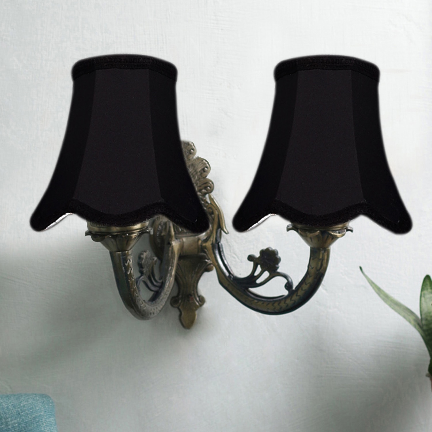 Devansh Dual Gold  Antique Wall Mounted Lamp With Black  Cotton Shade