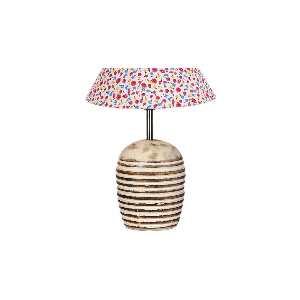Multicolor cotton with White Brushed Wood Table Lamp -3