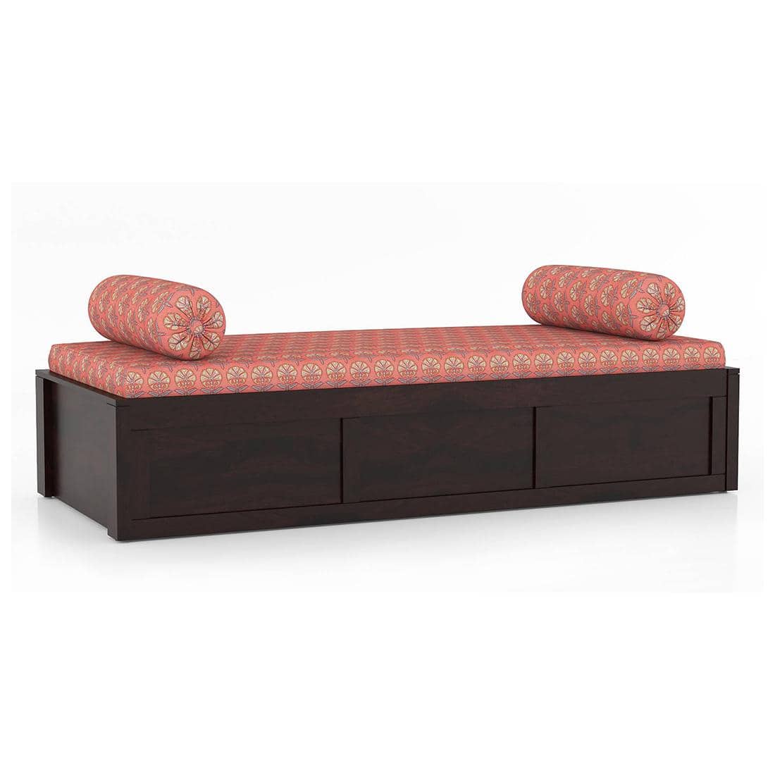 Harvey Diwan in Mahogany Finish with Coral Fabric Colour