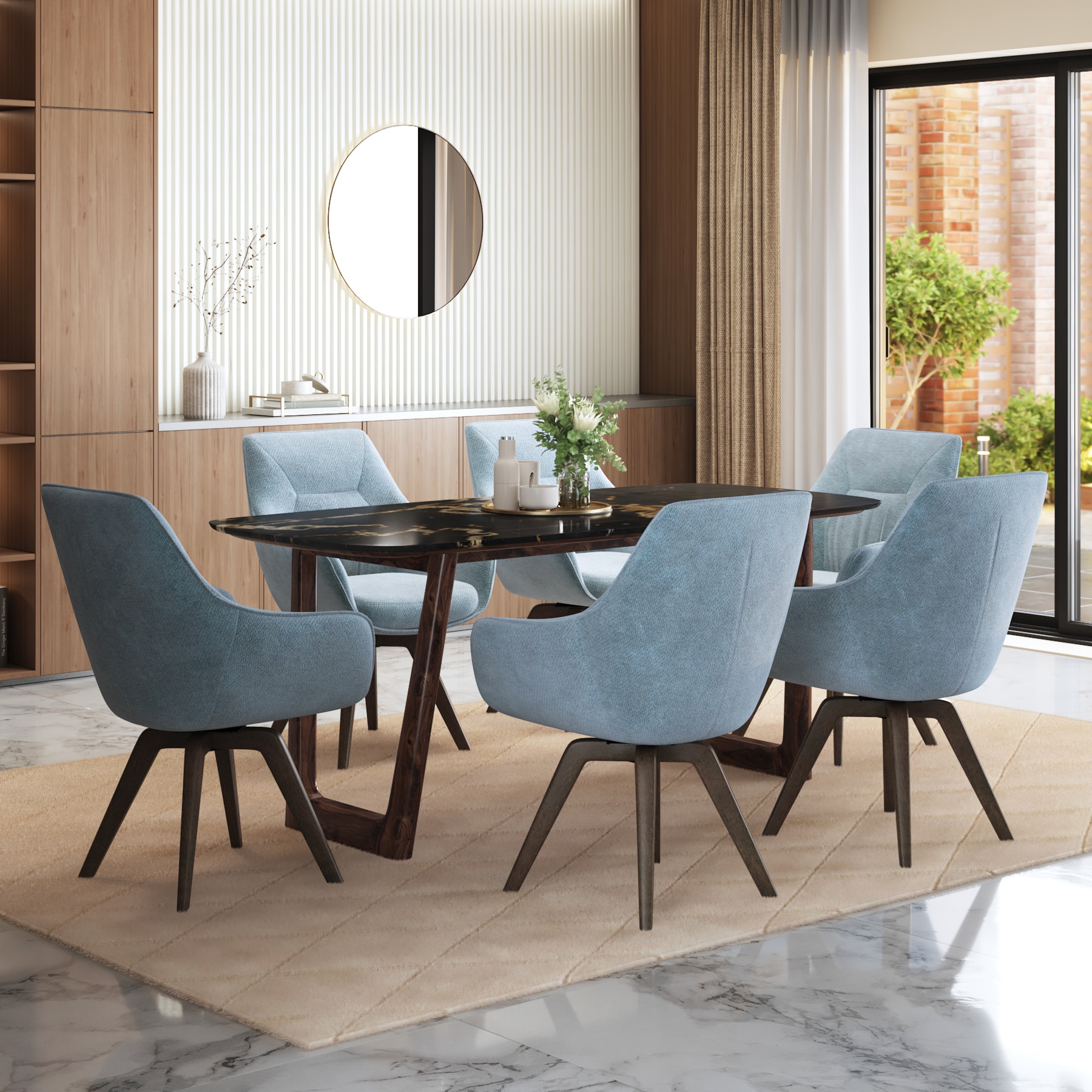 Adria Copa Cabana Black Stone 6 Seater Dinning Table With Set of 3  Wella Dining Chair
