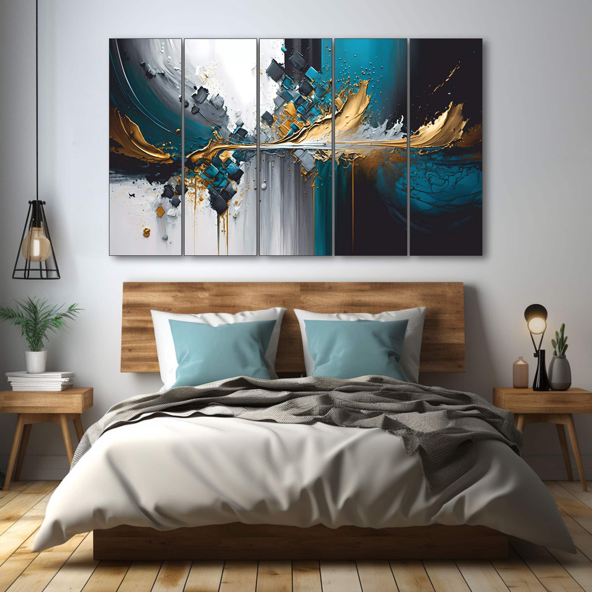 The Castle Decor Modern Abstract Wall Art Set of 5 27x48 Inch - The Castle Decor