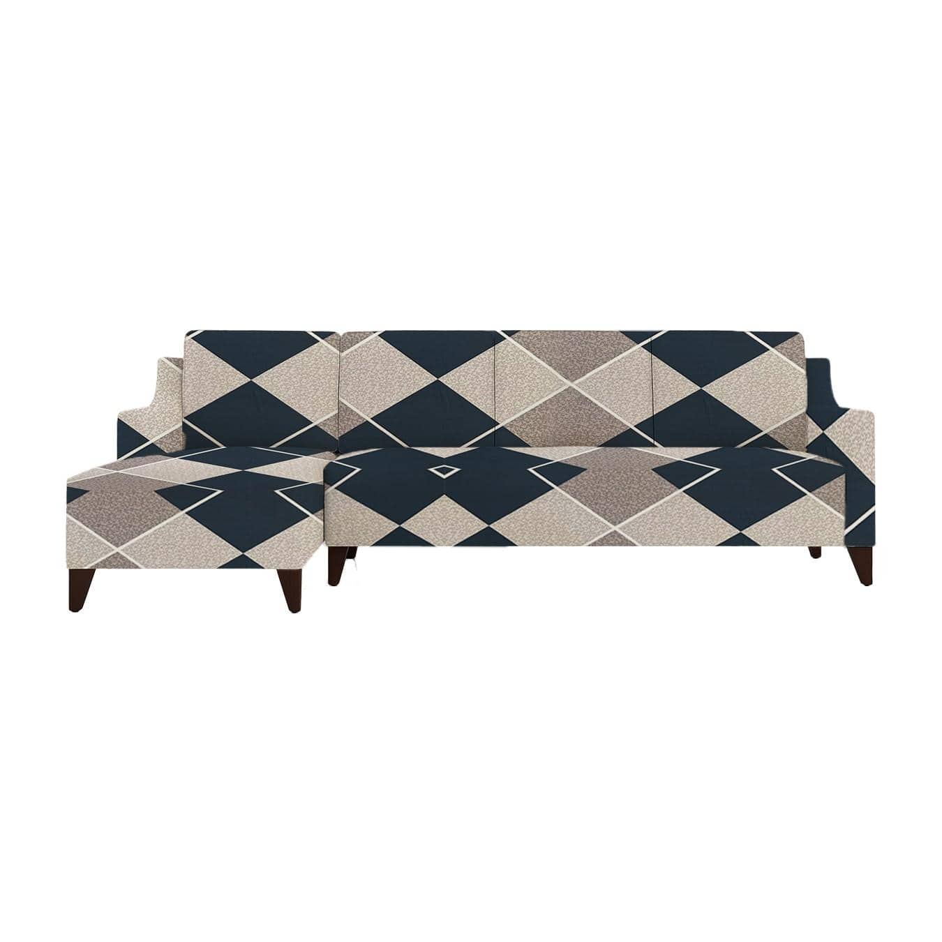 Left Aligned 3 Seater Left Aligned Chaise Navy Cubes Sofa Cover