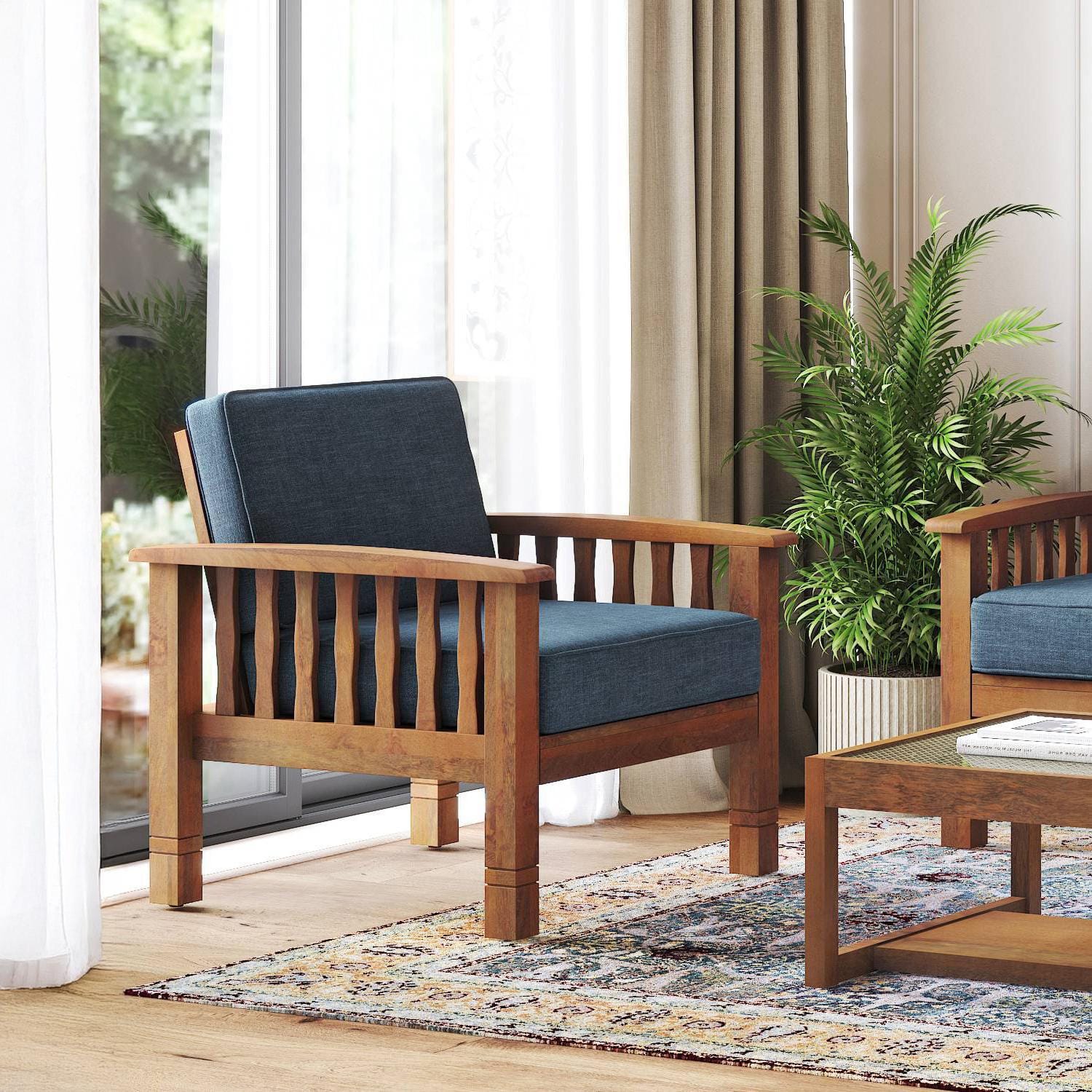 Raynor 1 Seater Wooden Sofa (Midnight Indigo Blue)