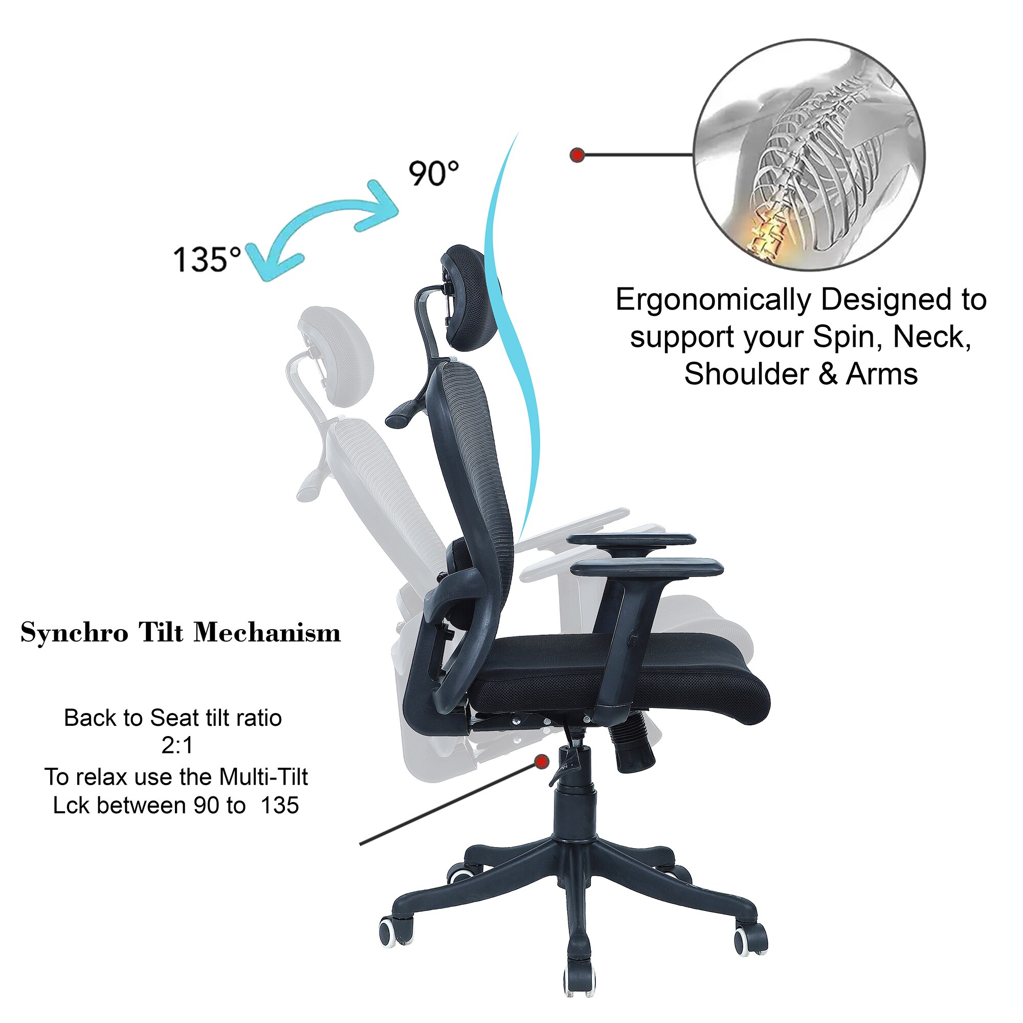 Codmeat High Back Ergonomic Chair in Black Colour