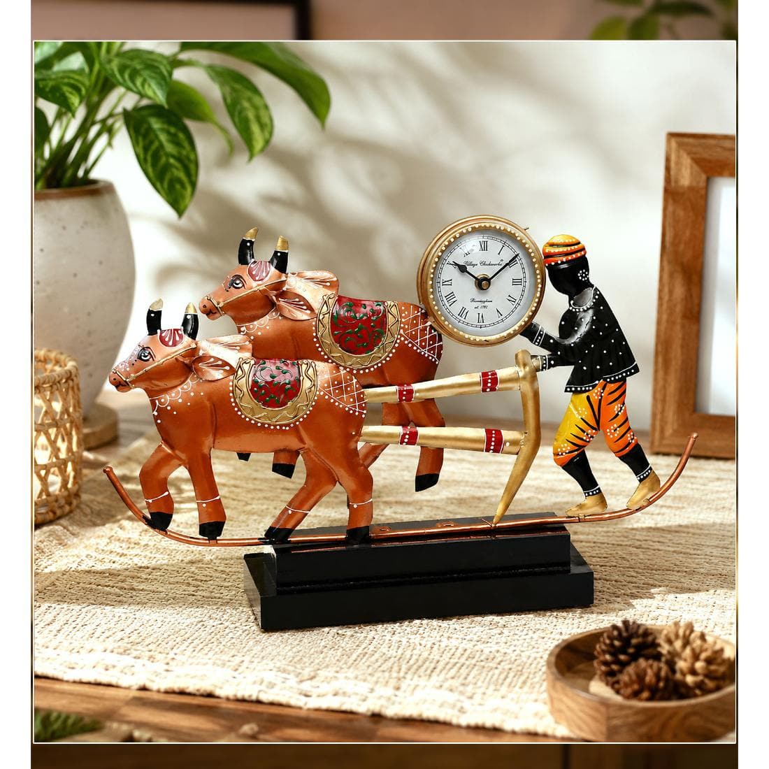 Desert Art Handmade Metal Bullock Cart Clock Decorative Showpiece - Desert Art