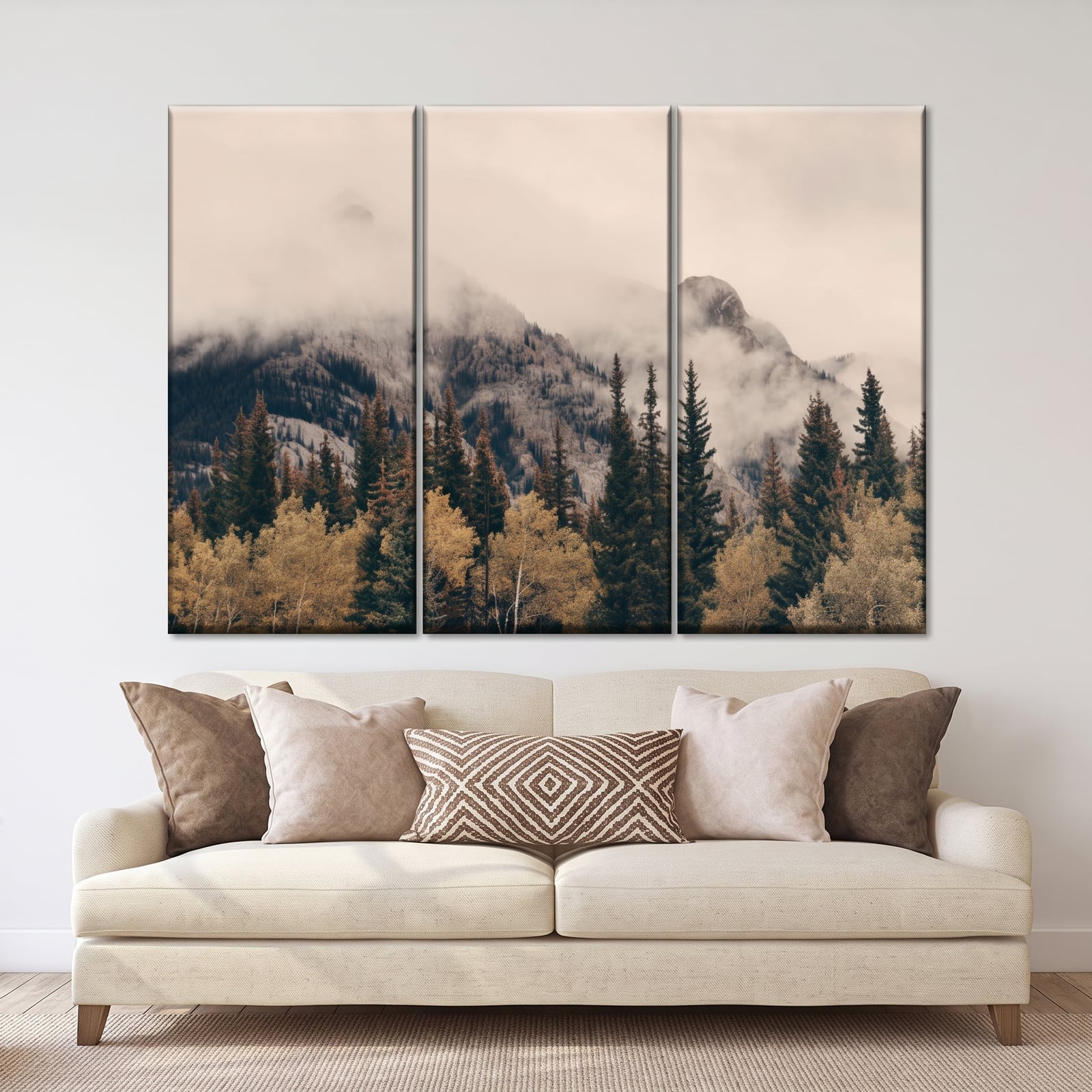 Truss Pcs White Green Foggy Banff National Park Canvas Canvas Wall Prints Set of 3 Multicolor Matte