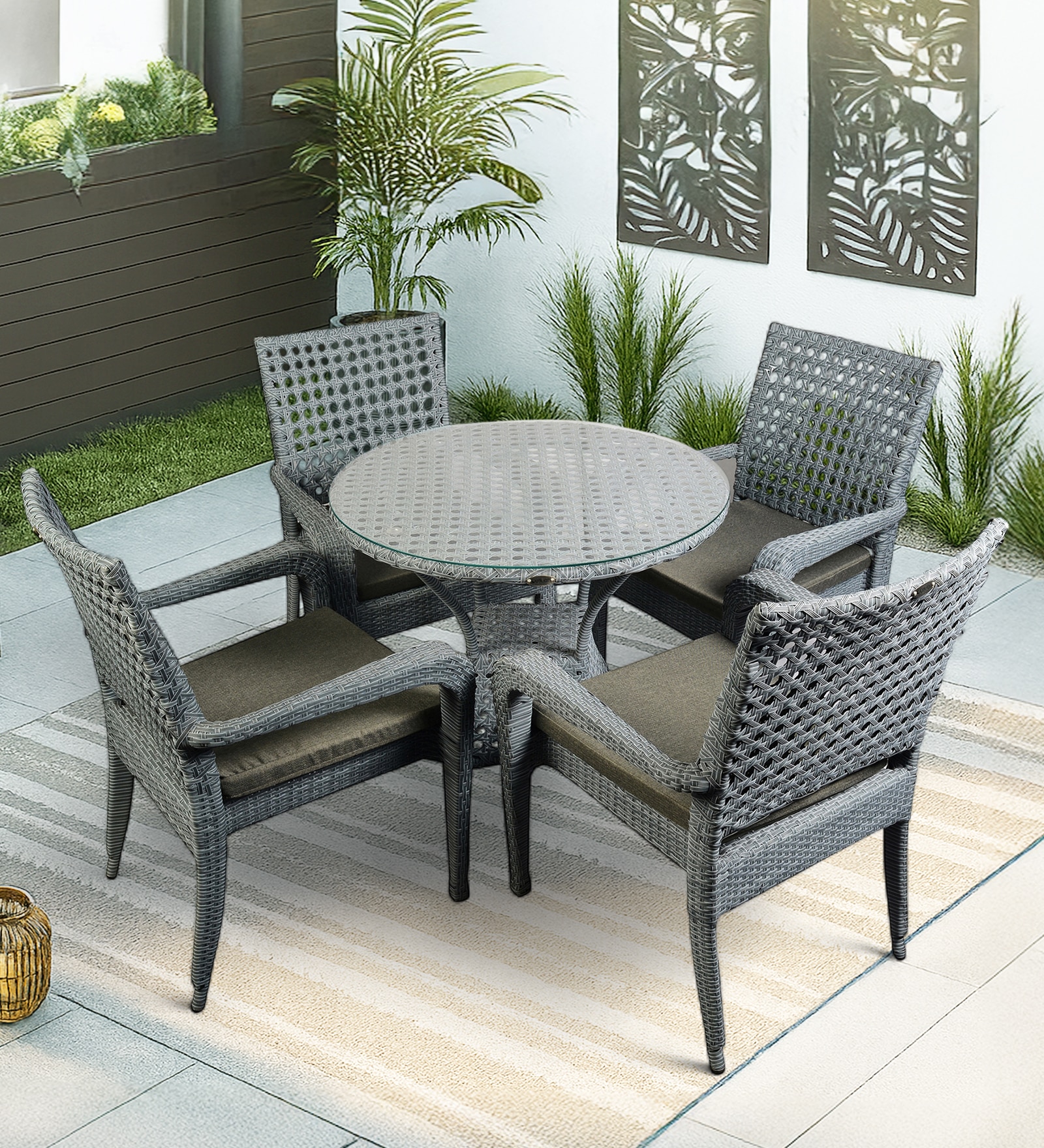 New Castle Wicker Table And Chair Set In Grey Dual Tone Finish - Outkraft