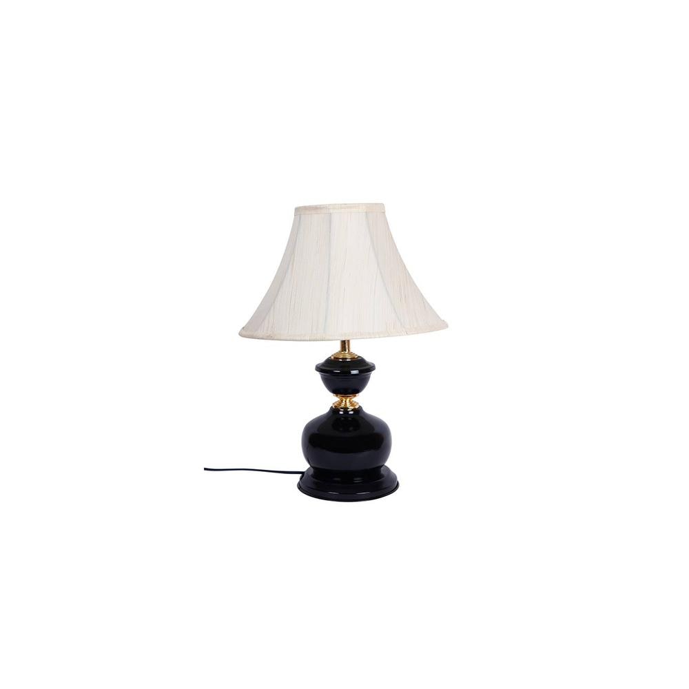 Aron Off White Fabric Shade Table Lamp with Black Iron Base