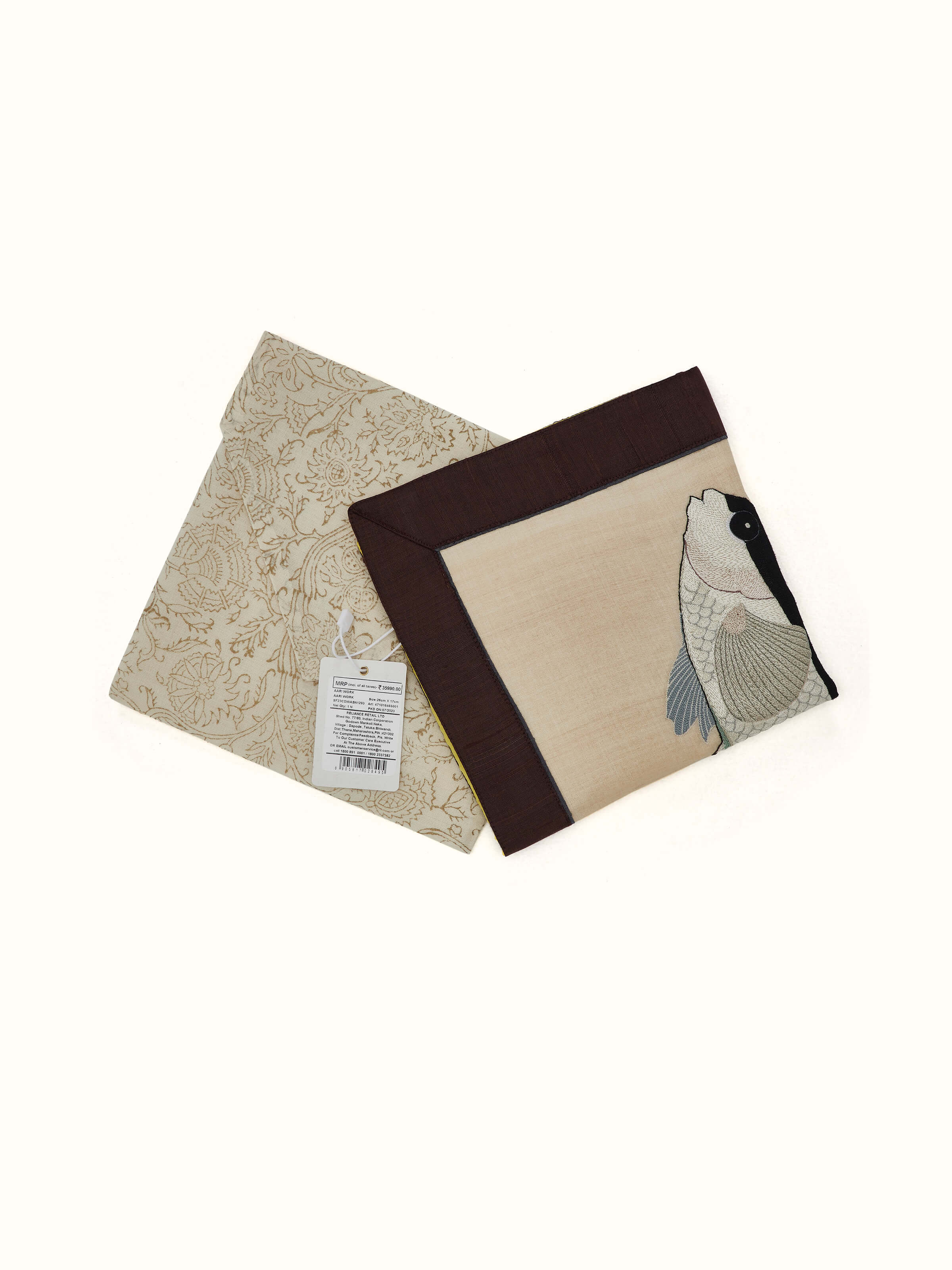 Back view of Aari embroidery Bandit Angelfish wall art displaying overall design and craftsmanship.