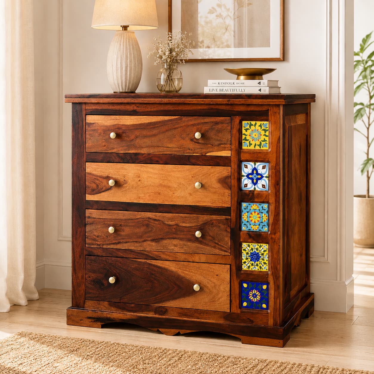 Rangrez Sheesham Wood Chest of Drawers in Honey Oak Finish - Woodenmood