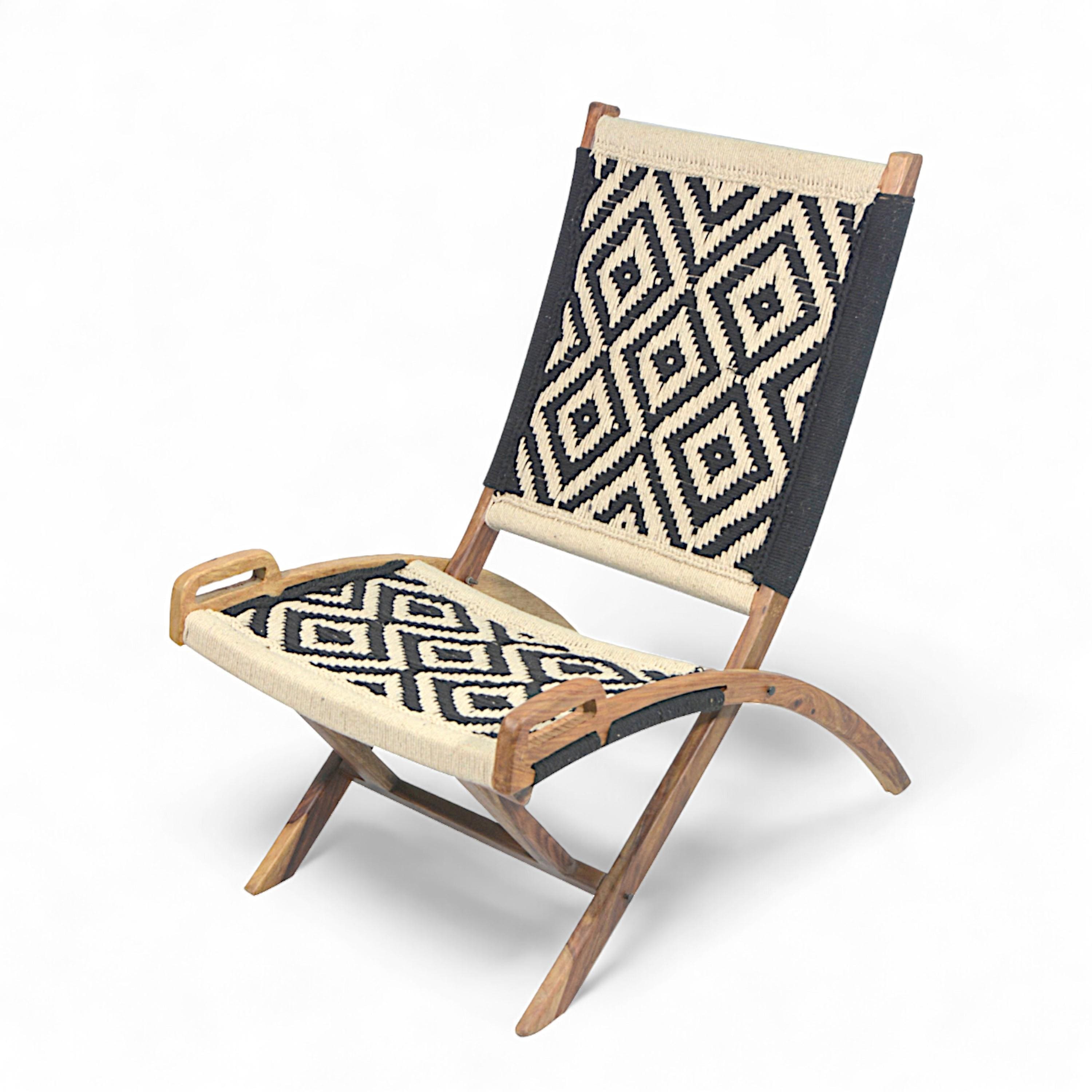 Natwest Sheesham Wood Relaxing Maachi Chair in Black & White Canning