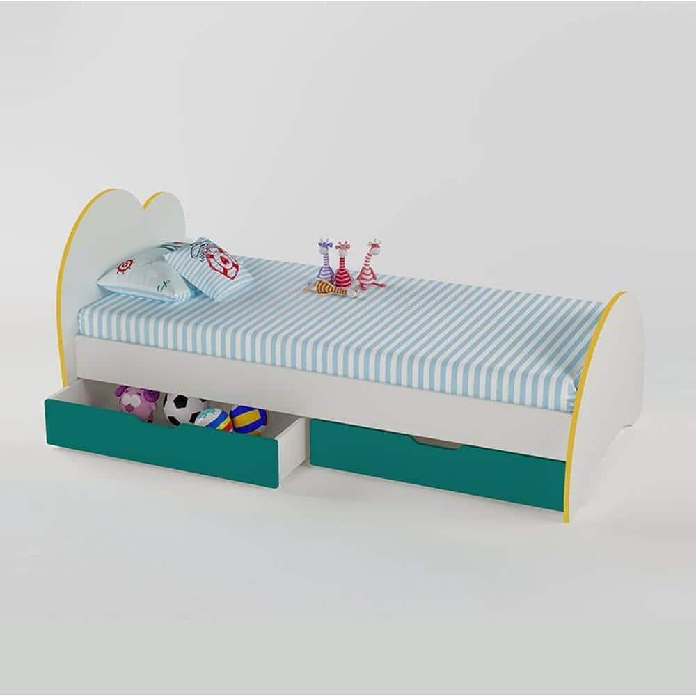 Cloud Tails Engineered Wood Drawer Storage Bed in Multi Coloured Colour