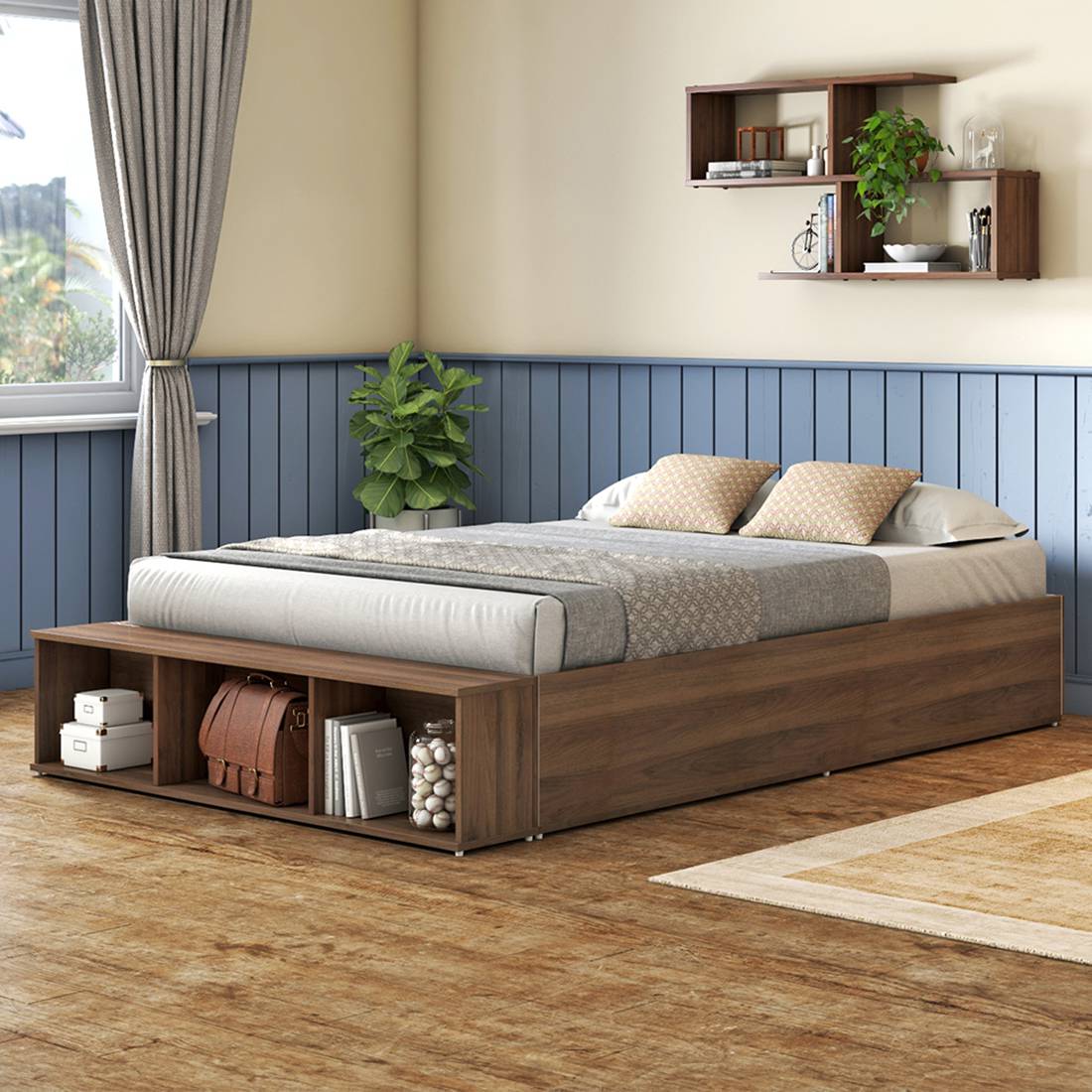 Toshi Platform Box & Drawer Storage Bed In Classic Walnut