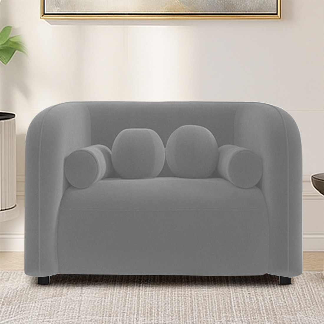 Homro Velvet 1 Seater Sofa in Grey Colour
