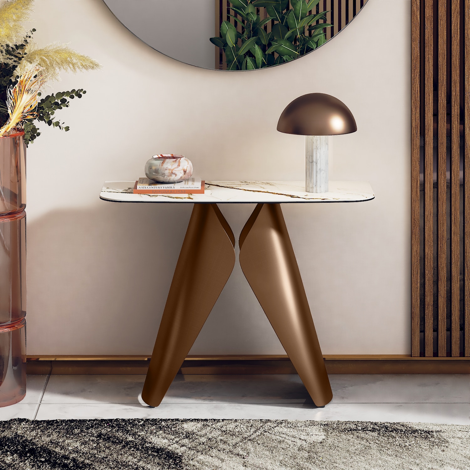 Aeris Metal Console Table in Pluto Spanish Ceramic Finish