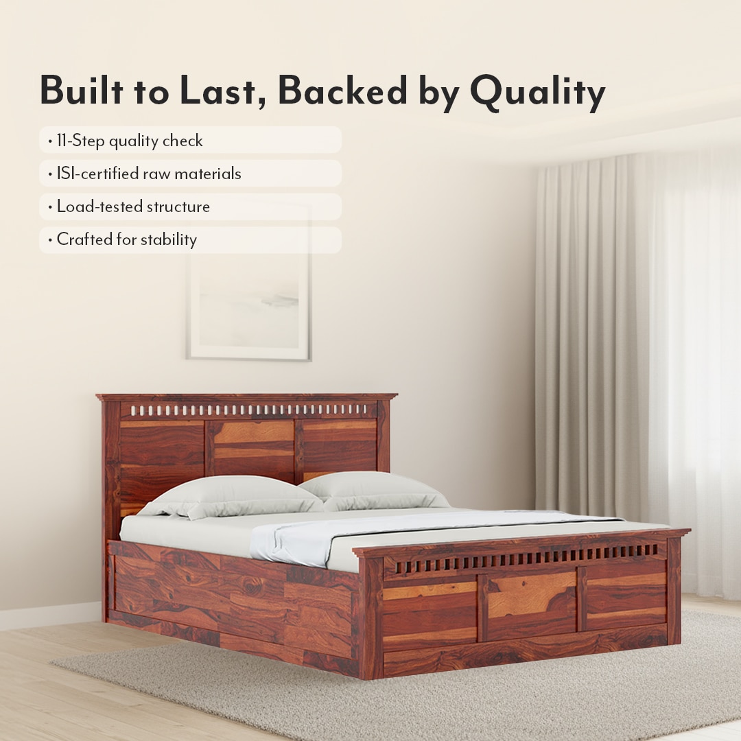 Fidora Solid Wood Queen Hydraulic Storage Bed In Honey Finish