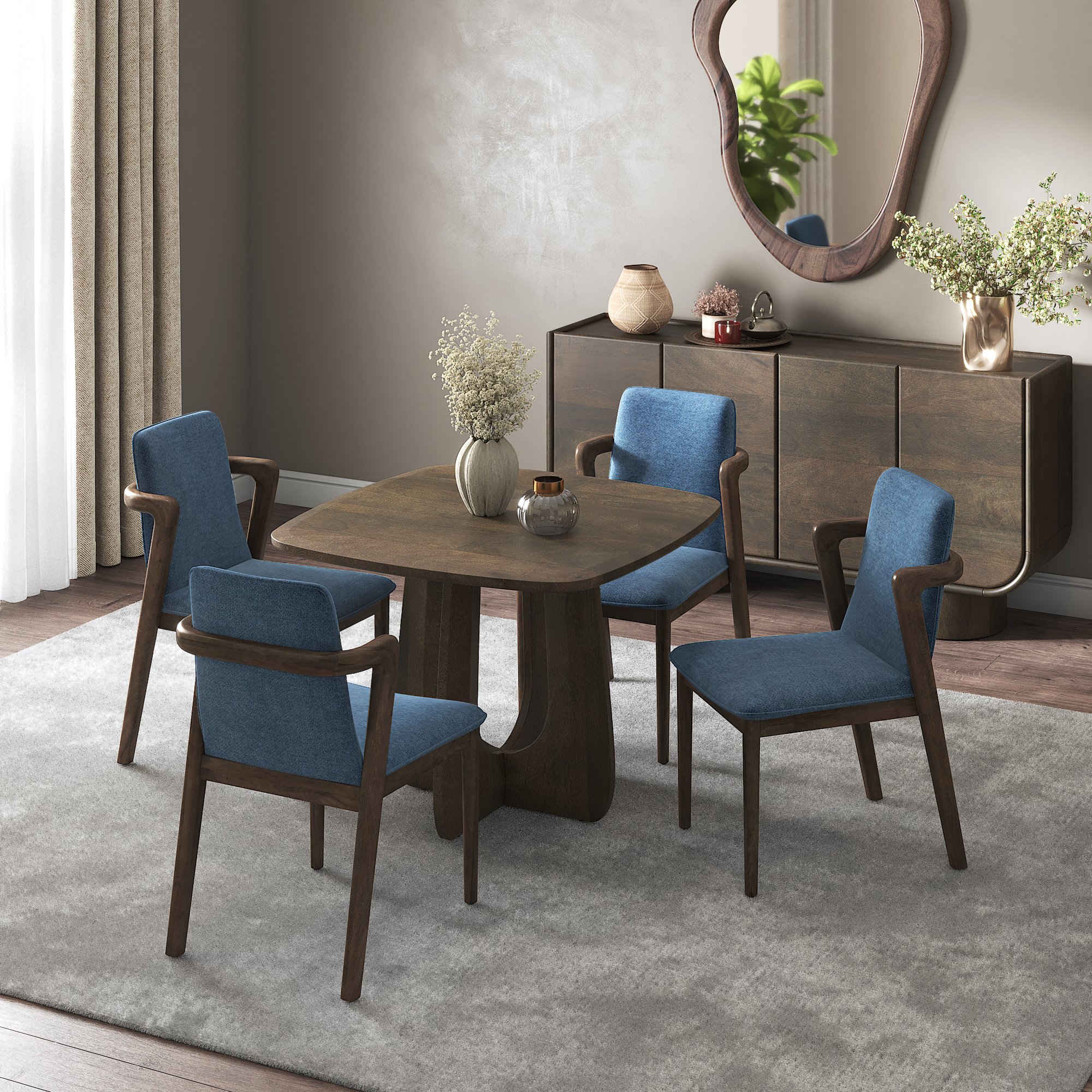 Aero Solid Wood 4 Seater Dining Table With 4 Harper Dining Chair