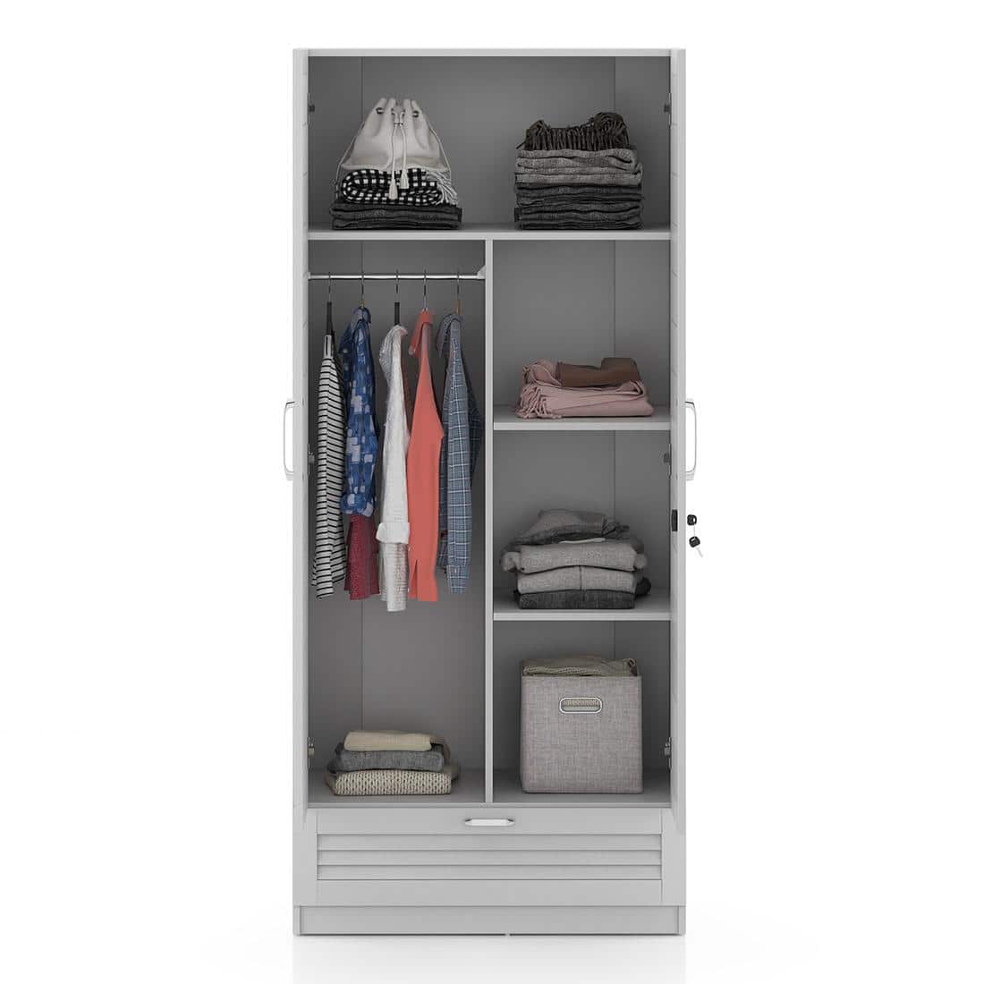Bennis Engineered Wood 2 Door Wardrobe Without Mirror in White Finish
