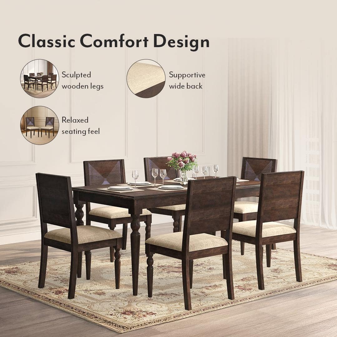 Mirasa Solid Wood Dining Chair Set Of 2 In Mango Walnut Finish With Sandshell Beige Fabric Colour