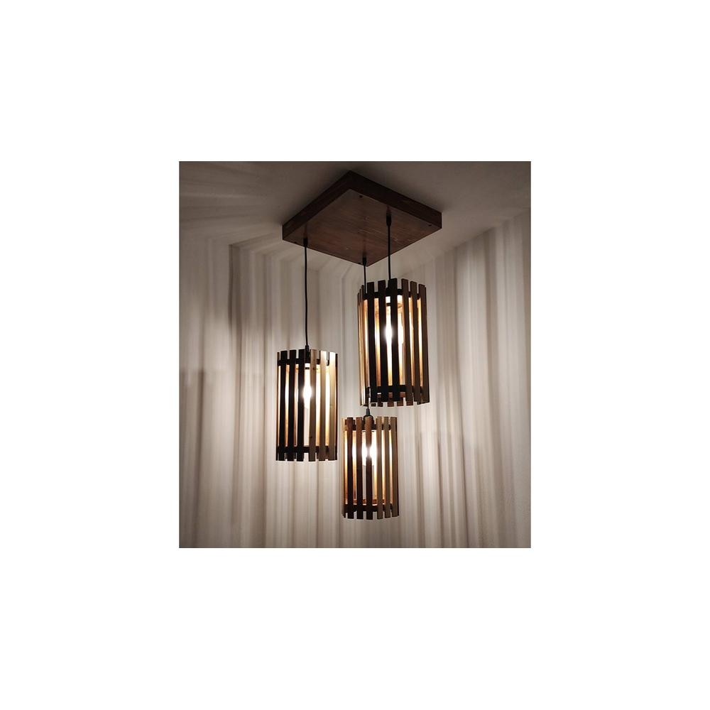 Hexa Brown Solid Wood Cluster Hanging Light