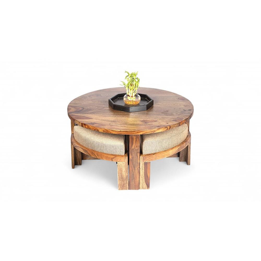 Nashville Sheesham Wood 4 Seater Coffee Table Set In Teak Finish