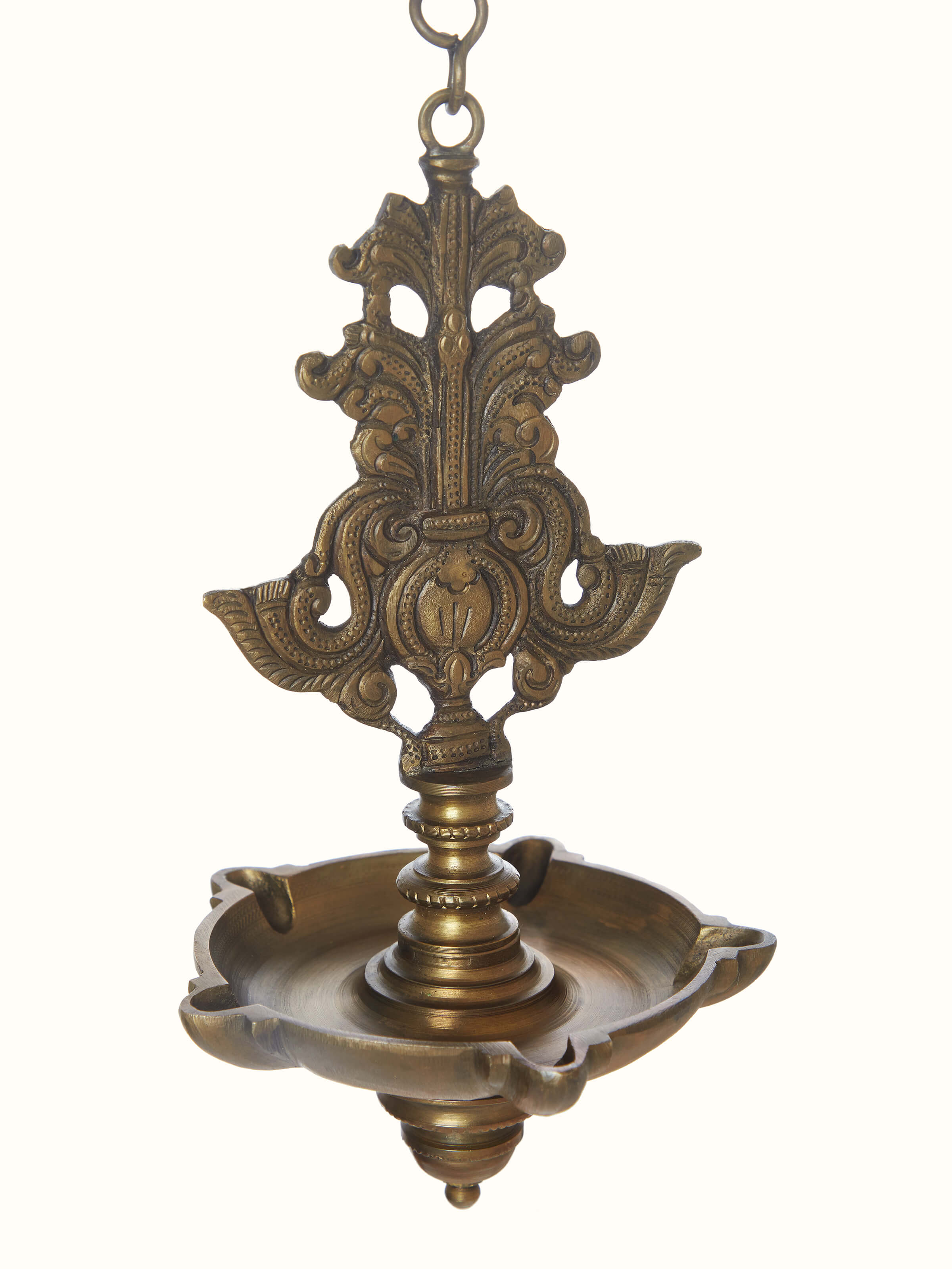 Close-up view of Polished Casting Hanging Diya, capturing its detailed craftsmanship and elegance