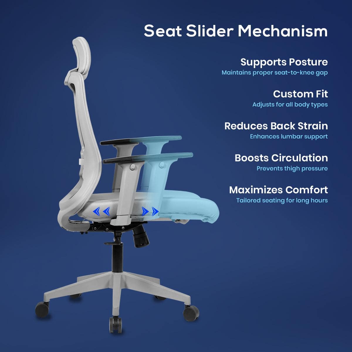 Eterna High Back Mesh Office Chair with Headrest in Grey Colour