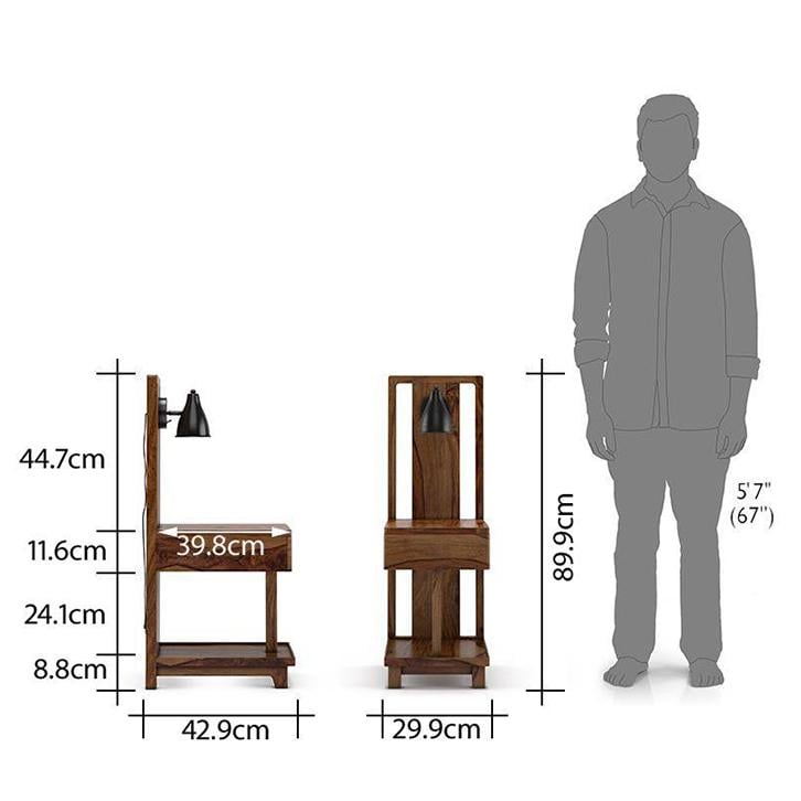 Barrow Solid Wood Bedside Table in Teak Finish